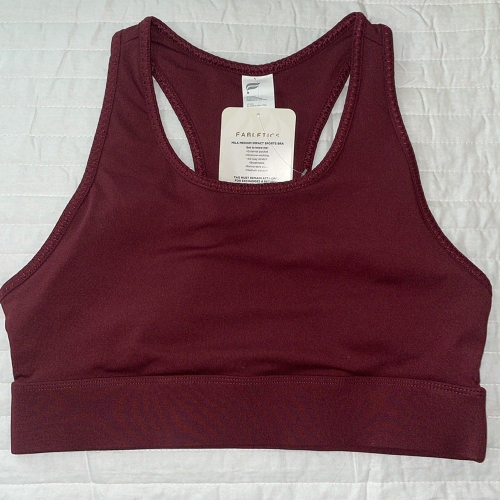 Fabletics, new with tags medium impact sports bra in black cherry